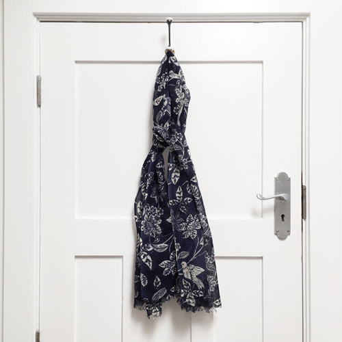 Merino Floral Scarf - Navy