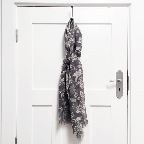 Merino Floral Scarf - Grey