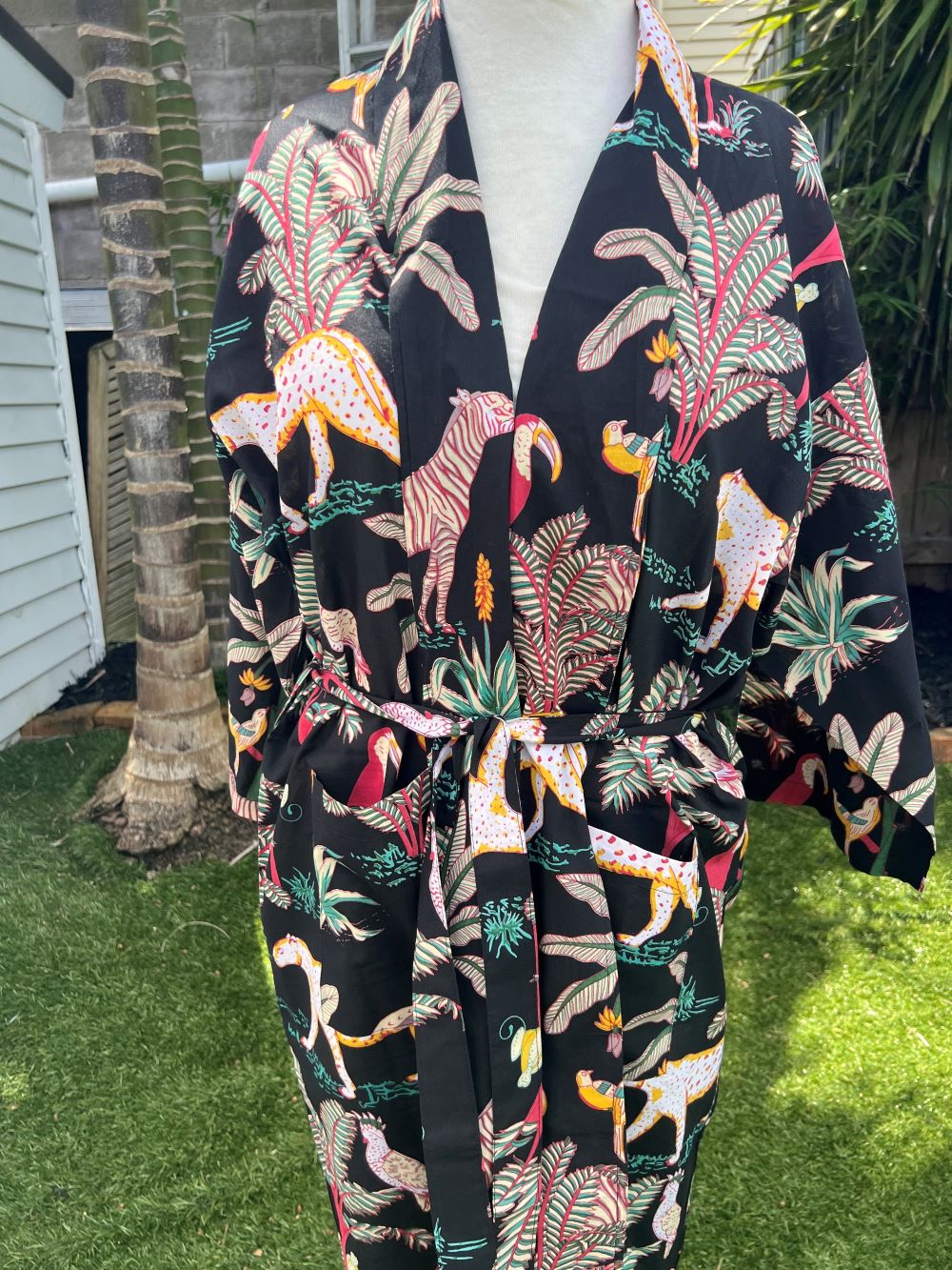 Jungle Black Kimono Robe
