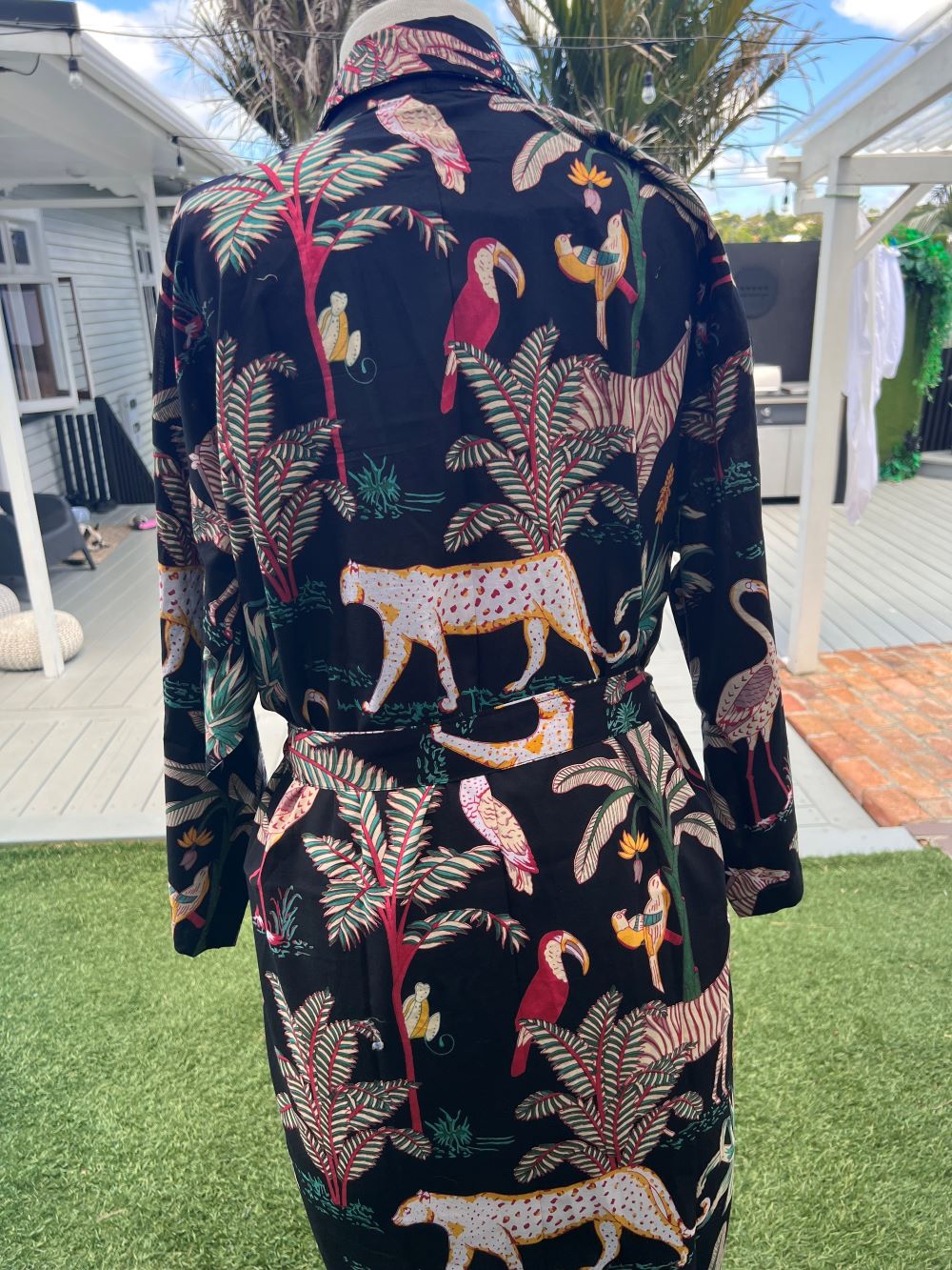 Jungle Black Kimono Robe