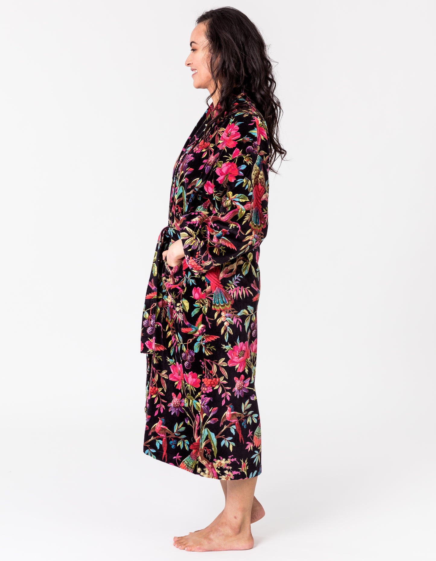 Paradise Black Velvet Kimono Robe