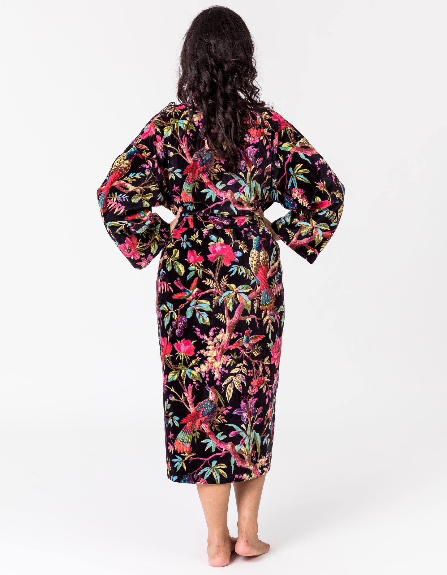 Paradise Black Velvet Kimono Robe