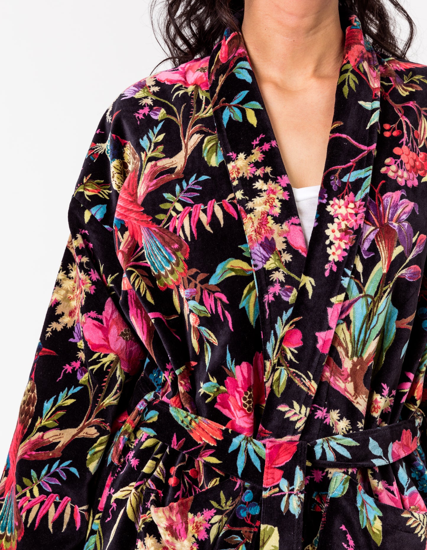 Paradise Black Velvet Kimono Robe