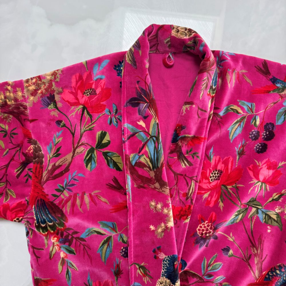 Paradise Hot Pink Velvet Kimono Robe