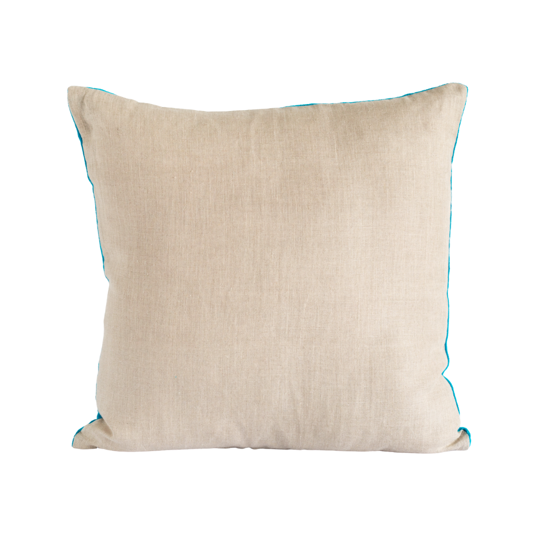 Turquoise Velvet and Linen Cushion