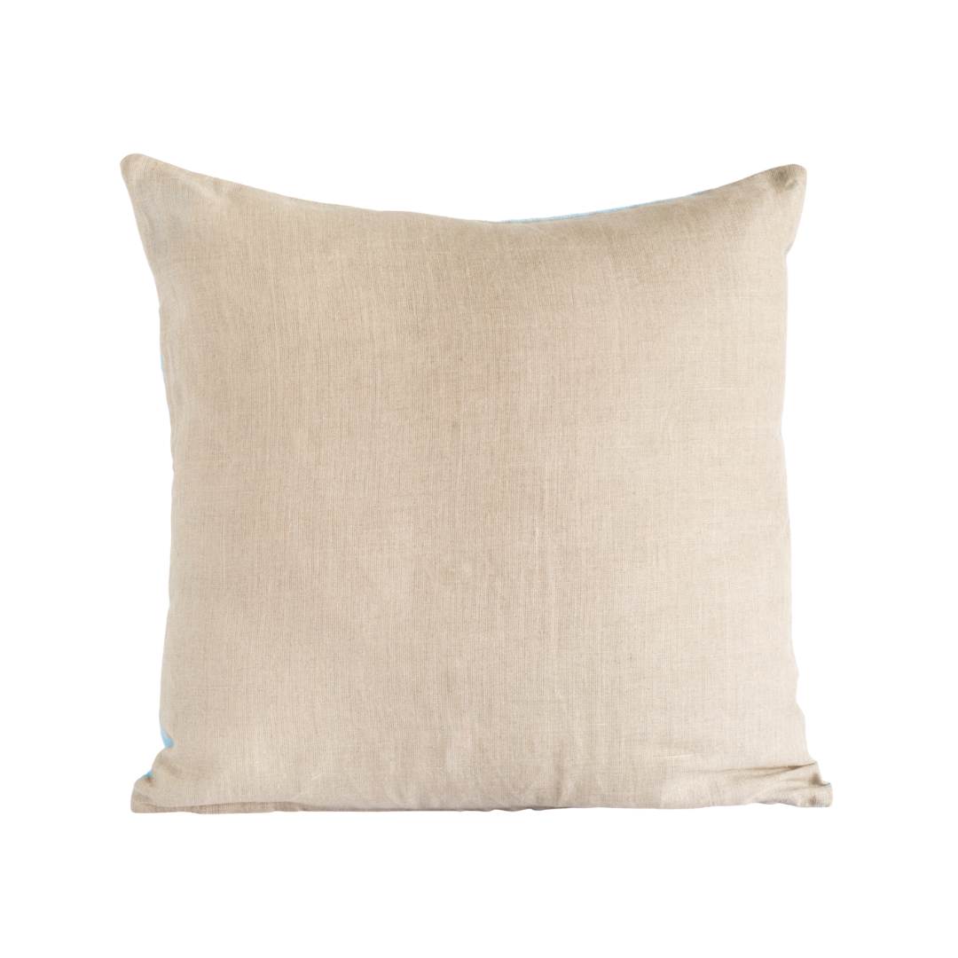 Sky Blue Velvet and Linen Cushion