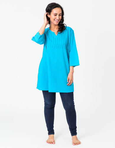 Pintuck Turquoise Tunic