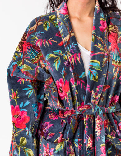 Paradise Bluestone Velvet Kimono Robe