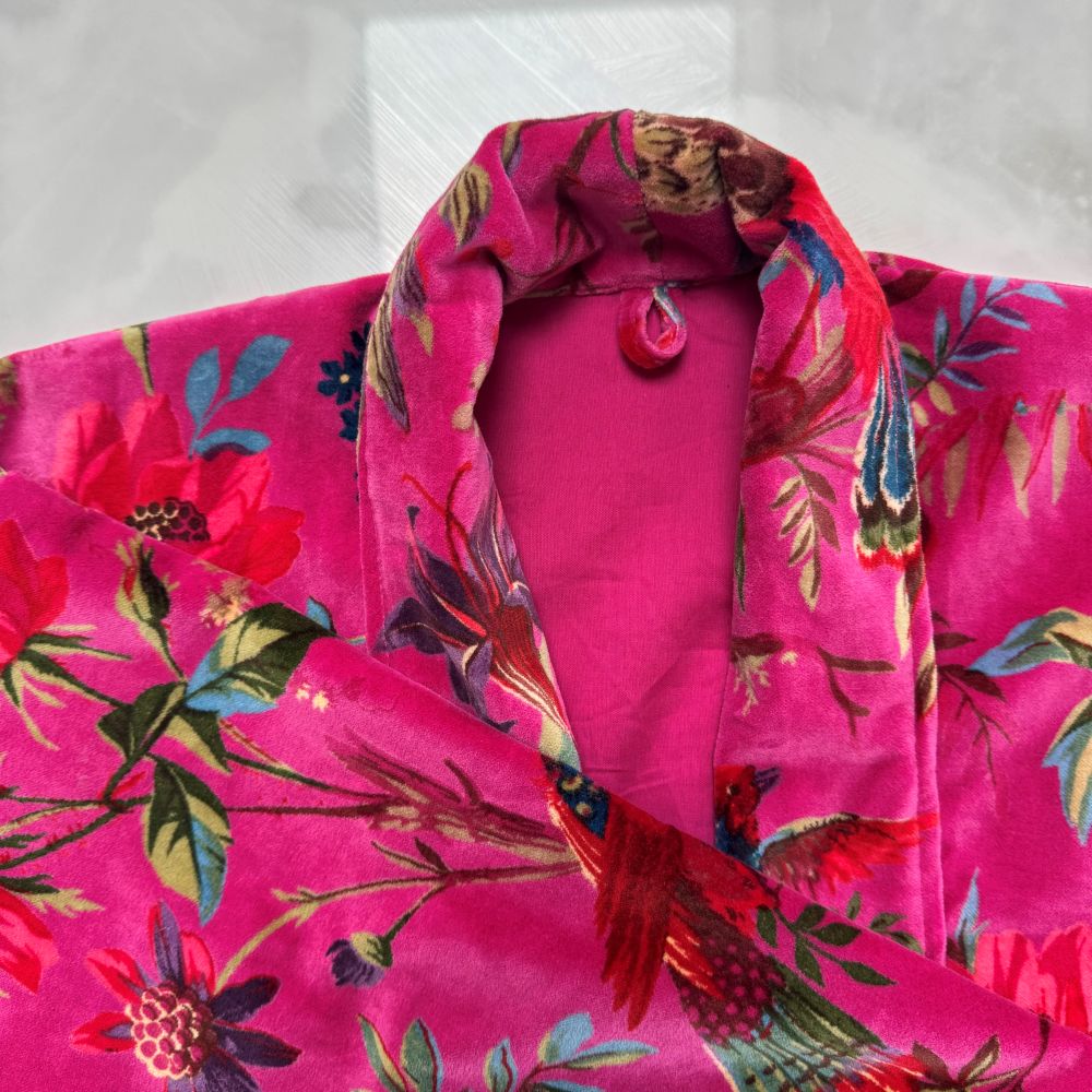 Paradise Hot Pink Velvet Kimono Robe