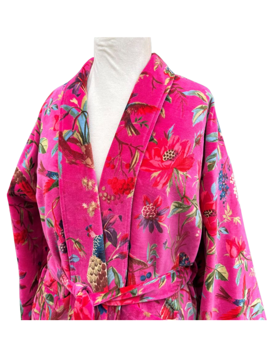 Paradise Hot Pink Velvet Kimono Robe