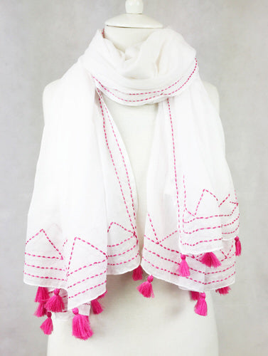Hot Pink Embroidered Scarf